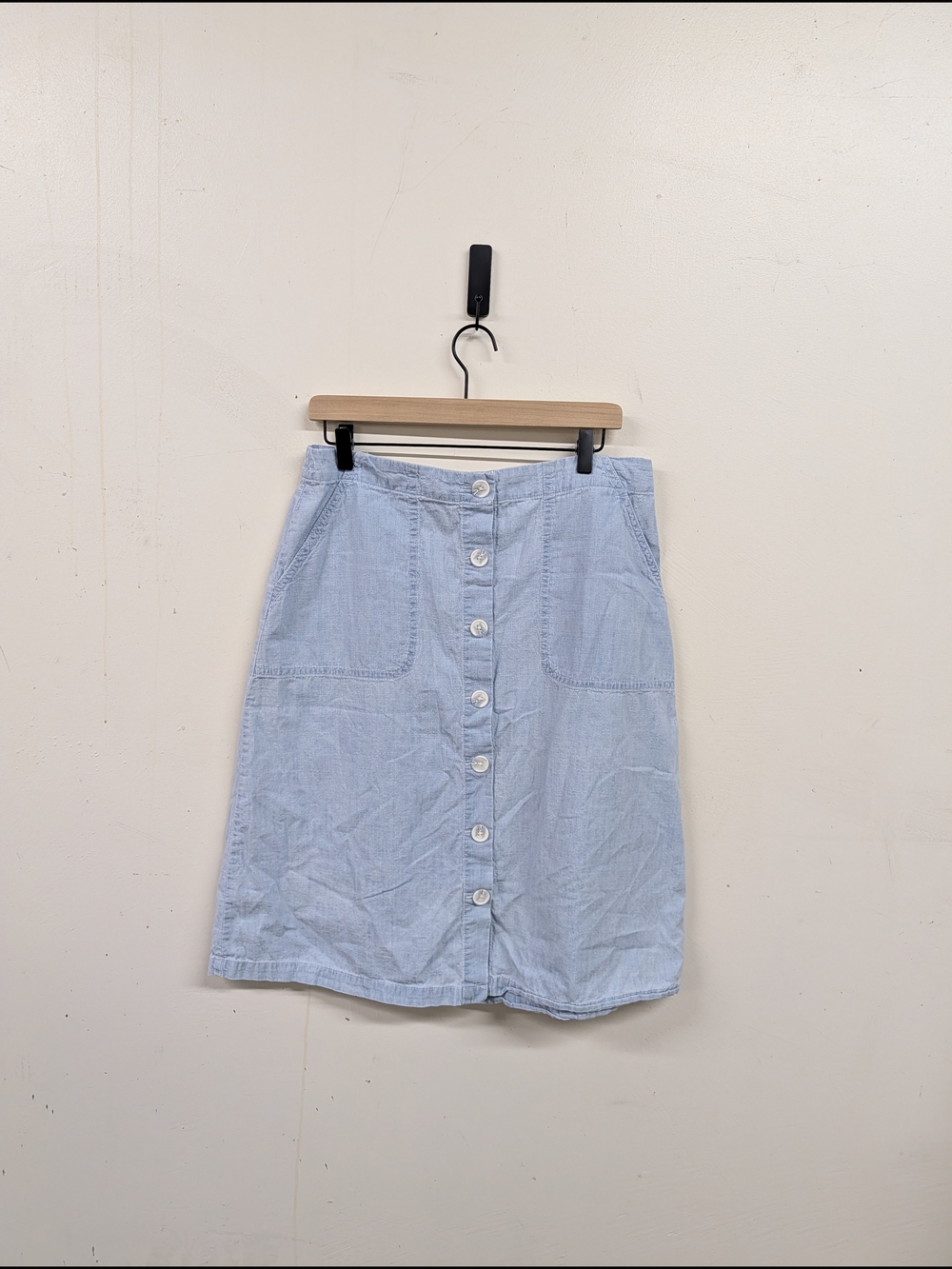 Oat Chambray Light Blue Button-Front Women’s Midi Skirt Size 12